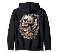 Calavera gótica alas Rosas Biker Tattoo Vintage ángel Skull Sudadera con Capucha