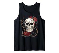 Calavera gótica Rosas Rojas Biker Tattoo Vintage ángel Skull Camiseta sin Mangas