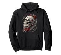 Calavera gótica Rosas Rojas Biker Tattoo Vintage ángel Skull Sudadera con Capucha