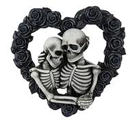 Calavera Halloween para Pareja con Rosa Negra, decoración Puerta Pareja Calavera gótica, Corona Rosa Negra Halloween, decoración del hogar San Navidad