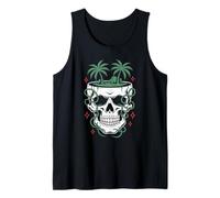 Calavera Isla Tropical Palmeras Enredaderas Arte Surreal Camiseta sin Mangas