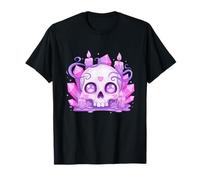 Calavera Kawaii Pastel con Cristales Y Velas Camiseta