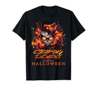 Calavera Llameante Escapando Demonios Halloween Camiseta