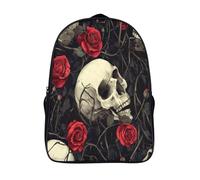 Calavera Lying on Dead Enredaderas And Rosa Rojas Niña,Chicos Estilo Gótico Mochila Escolar Para Viaje Bolsa De Escuela 16 inch