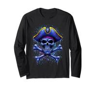 Calavera Pirata Retro y Bandera de Huesos Cruzados Halloween Manga Larga
