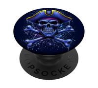 Calavera Pirata Retro y Bandera de Huesos Cruzados Halloween PopSockets PopGrip Adhesivo