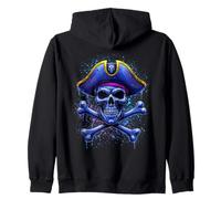 Calavera Pirata Retro y Bandera de Huesos Cruzados Halloween Sudadera con Capucha