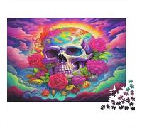 Calavera psicodélica 1000 Piezas Rompecabezas de Papel Adulto Arte Floral Educativo Decoración Mural Regalo 38x26cm/1000pcs