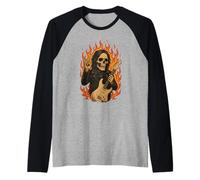 Calavera Rockera - Fire, Guitarra and Attitud Total Camiseta Manga Raglan