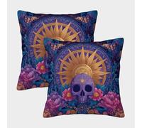 Calavera, Sol e ilustración de Carta del Tarot Fundas De Almohada 2 Paquetes 50x50cm, Cojín Cuadrado,Adecuada para Sofá Cama,Coche Y Decoración del Hogar