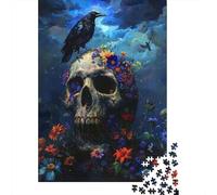 Calavera y Cuervo Puzzle de 1000 Piezas Papel Adultos Arte Floral Fantasía Oscura Puzzle para Adultos Decoración Regalo Hogar 70x50cm/1000pcs