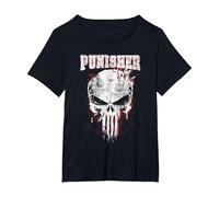 Calavera y Logotipo de Marvel The Punisher Camiseta, Mujer Tallas Grandes, Negro, 1XL Grande