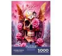 Calaveras aladas y Rosas 1000 Piezas Puzzle La Oscuridad gótica Floral Paquete De Puzzle, Cochetón Premium - Hit Entre Los Mayores, Regalo De Inauguración, Diversión En Casa O Fiestas 52x38cm/1000pcs