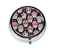 Calaveras de azúcar. Este pastillero de viaje pequeño, redondo y de tres compartimentos es perfecto para almacenar medicamentos diarios, vitaminas y sobre la marcha.