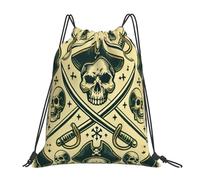 Calaveras Ladrones De Mar Hipster Bolsa con Cordón Ligera Mochila Gimnasio Fácil De Doblar Bolsa De Deporte para Senderismo Nadar Mujeres 36X42Cm