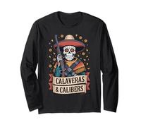 Calaveras y Calibers Funny Latino Shooting Sports Heritage Manga Larga