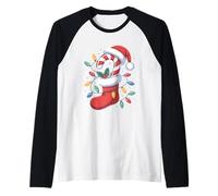 Calcetín de Navidad bastón de Caramelo Luces de Papá Noel para Mujeres, Hombres y Camiseta Manga Raglan