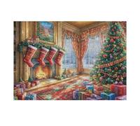 Calcetín de Navidad Chimenea Puzzle 300 Piezas Juguete Educativo Tiempo Feliz Rompecabezas Impossible para Adultos Aliviar Estrés Decoración Hogar DIY Creativo 300 PCS