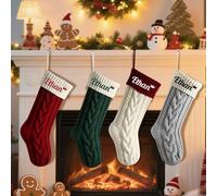 Calcetín de Navidad de 45,72 cm con nombres bordados personalizados, calcetines de Navidad grandes de punto para decoración rústica neutra de casa de campo colgante de chimenea