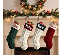 Calcetín de Navidad de 45,72 cm con nombres personalizados, nombre bordado personalizado, calcetín de Navidad de punto grande para decoración rústica neutra para colgar en la chimenea