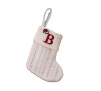 Calcetín de Navidad de punto con diseño de alfabeto de copo de nieve blanco, cuerda colgante para árbol, corona o decoración del hogar, tamaño pequeño para bolsa de regalo de caramelos para