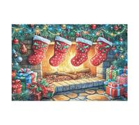 Calcetín de Navidad Frente a Chimenea Puzzle 1000 Piezas Educativo 3D Familiar Rompecabezas para Familia Desafío Intelectual DIY Creativo Decoración Hogar 1000 PCS