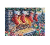 Calcetín de Navidad Frente a Chimenea Puzzles 300 Piezas Estera Portátil Rompecabezas para Adultos Desafío Intelectual Aliviar Estrés Decoración Hogar 3D 300 PCS