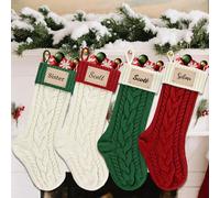 Calcetín de Navidad grande personalizado de 16 pulgadas con parches de cuero con nombre, grabado láser, nombre grande de punto para chimenea, adorno colgante para chimenea de granja