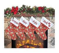 Calcetín de Navidad para colgar con nombre, 20 cm de altura, 33 calcetines de Navidad personalizados Navidad Stockings para decoración de fiestas familiares (juego de 4 unidades, Rudolph rojo)