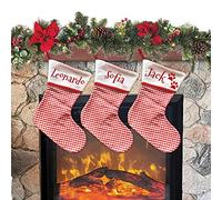 Calcetín de Navidad para colgar con nombre, 20 cm de altura, 33 calcetines de Navidad personalizados Navidad Stockings para decoración de fiestas familiares (juego de 3 unidades, cuadriculado rojo)
