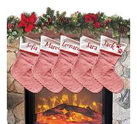 Calcetín de Navidad para colgar con nombre, 20 cm de altura, 33 calcetines de Navidad personalizados Navidad Stockings para decoración de fiestas familiares (juego de 5 unidades, cuadriculado rojo)