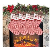 Calcetín de Navidad para colgar con nombre, 20 cm de altura, 33 calcetines de Navidad personalizados Navidad Stockings para decoración de fiestas familiares (juego de 4 unidades, cuadriculado rojo)