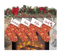 Calcetín de Navidad para colgar con nombre, 20 cm de altura, 33 calcetines navideños personalizados para decoración de fiestas familiares (juego de 4 unidades), osito