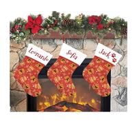 Calcetín de Navidad para colgar con nombre, 20 cm de altura, 33 calcetines navideños personalizados para decoración de fiestas familiares (juego de 3 unidades), osito