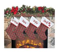 Calcetín de Navidad para colgar con nombre de 20 cm de altura 33 calcetines de Navidad personalizados Navidad Stockings para decoración de fiestas familiares (juego de 4 unidades, Tartan)