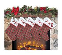 Calcetín de Navidad para colgar con nombre de 20 cm de altura 33 calcetines de Navidad personalizados Navidad Stockings para decoración de fiestas familiares (juego de 5 unidades, Tartan)