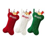 Calcetín de Navidad personalizado para perro, con forma de hueso grande, punto trenzado, nombre personalizado, calcetines de Navidad para perro, calcetines colgantes de punto para mascotas