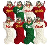 Calcetín de Navidad personalizado para perro y gato, calcetín de Navidad de punto con forma de hueso personalizado, tamaño grande de 16.5 pulgadas con nombre bordado, decoración colgante de Navidad