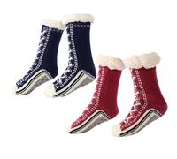 Calcetín genérico para mujer y hombre, calcetines antideslizantes térmicos, invierno, calcetín cálido polar, calcetines grandes, calcetines de Navidad, regalo de Navidad, azul y rojo, XXX-Large