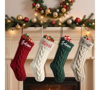 Calcetín grande personalizado de Navidad, medias colgantes de punto personalizadas para decoración de fiestas de vacaciones (6 piezas)