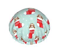 Calcetín perezoso Feliz Navidad Animal Gorro de ducha Mujeres Gorros de pelo largo reutilizables con banda elástica Doble capa Gorro de ducha de baño para adultos Niños