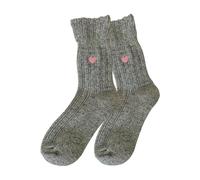 Calcetín sin costuras Vintage, calcetines navideños para mujer con media pantorrilla de lana y encaje grueso para adornados con bordados en forma de corazón cálidos de invierno de punto
