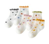 Calcetin Termico Niño - Calcetines De Malla para Niños Y Niñas Transpirables Suaves Cómodos Lindos Volantes Encaje Animados Fruta Estrella Luna Patrón Ropa para Caminar Diaria (Beige S)