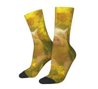 Calcetine Cerdo Durmiendo En Un Campo Soleado De Girasoles Calcetines Media Caña Divertidos Diseño Calcetines Para Running Adulto Tennis 40Cm