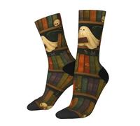 Calcetine Lindo Fantasma Leyendo Un Libro En El Estante Calcetines Media Caña Transpirables Deportivos Calcetines Para Running Adulto Tennis 40Cm