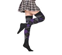 Calcetines a cuadros de alta elasticidad para mujer, calcetines de moda por encima de la rodilla, medias altas hasta el muslo con lazo, a, Altoa única