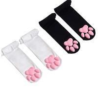 Calcetines Altos Con Diseño De Pata De Gato - Suaves 3D Con Puntera y Almohadilla De Garra De Gatito - Para Niñas y Mujeres, Conjunto De Cosplay - Blancos