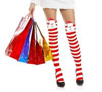 Calcetines altos de Navidad para mujer, calcetines altos coloridos para mujer, calcetines altos a rayas hasta la rodilla, medias largas de Navidad, calcetines de cosplay de Navidad para mujer