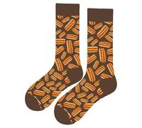 Calcetines Altos Divertidos Unisex con Dibujos de Hot dogs marron, Talla única 37-44