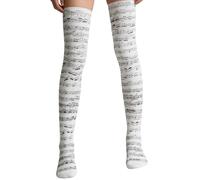 Calcetines altos hasta el muslo con símbolos de música de piano transparentes, perfectos para anime, punk, rock y uso diario, medias con estampado de letras